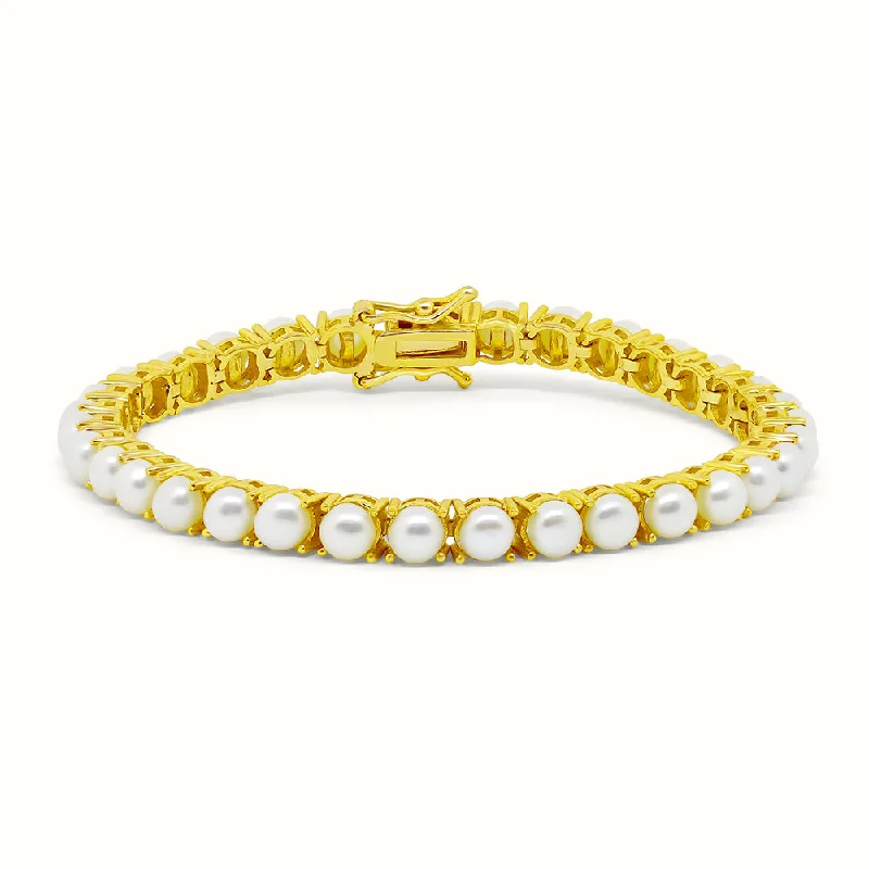 Simple rose gold link bracelets -Women's Vermeil Pearl Tennis Bracelet