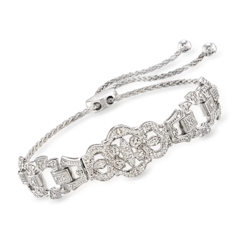 Ladies shimmering quartz cuff bracelets -Ross-Simons Diamond Openwork Bolo Bracelet in Sterling Silver