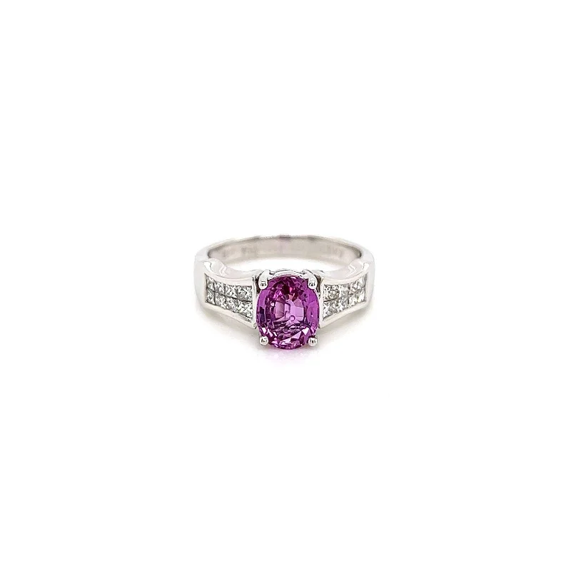 Elegant silver floral ring for women -2.33 Total Carat Pink Sapphire Diamond Ladies Ring