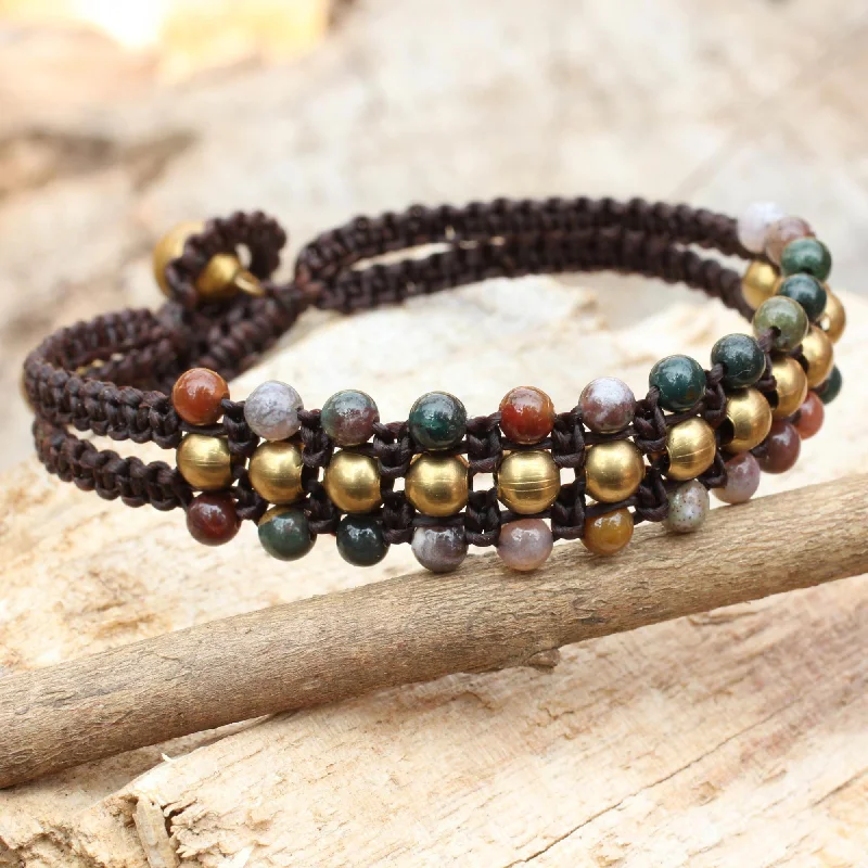 Elegant gold petal bracelets for women -Colors of Joy Jasper and Brass Wristband Bracelet