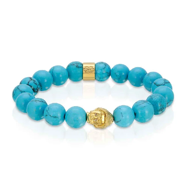 Ladies bold malachite charm bracelets -Turquoise Buddha Head Beaded Bracelet