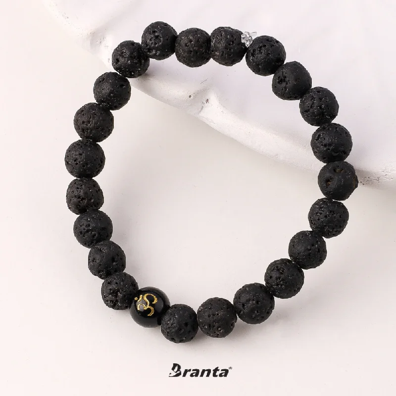 Modern gold bar bracelets -Om Symbol Lava Stone Bracelet For men