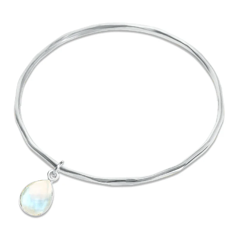 Vintage-style agate bracelets for women -Moonstone Charm Bangle | Silver - June