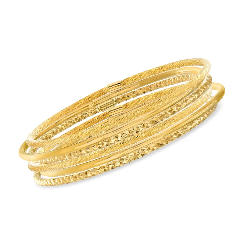 Trendy gemstone link bracelets -Ross-Simons Italian 14kt Yellow Gold Multi-Finish Jewelry Set: 6 Bangle Bracelets