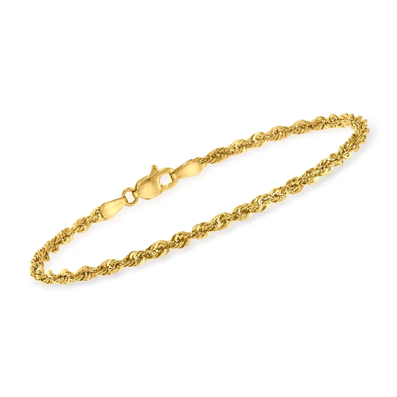 Modern gold crescent bracelets for women -Ross-Simons 14kt Yellow Gold 2.6mm Rope Chain Bracelet