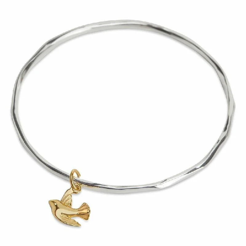 Ladies mixed gemstone bracelets -Bird Bangle | Silver - Gold