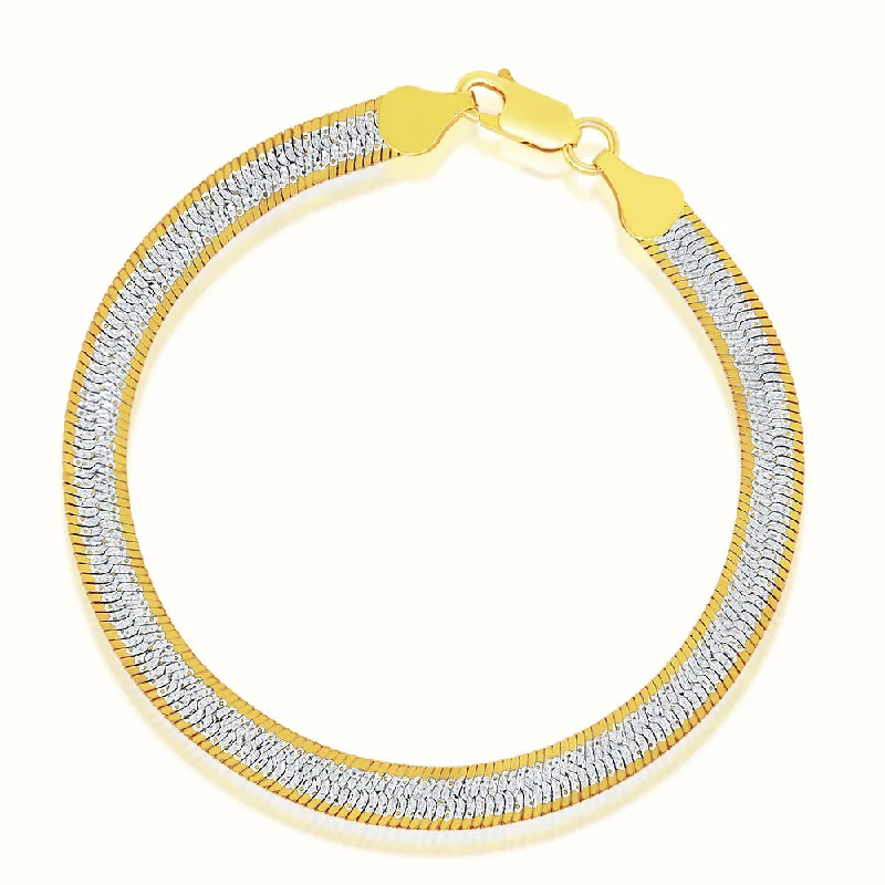 Delicate diamond spiral bracelets for women -Women's Vermeil 2 Tone Herringbone Bracelet