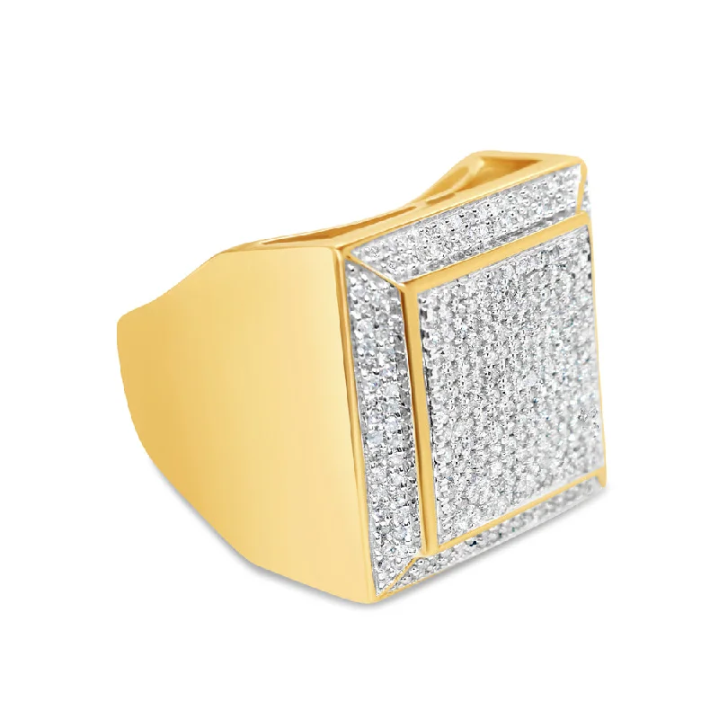 Simple gold knot ring for women -Mens Diamond Square Pinky Ring | 10K Yellow Gold | 0.92CTW