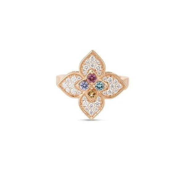 Ladies colorful birthstone ring -18K Rose Gold Venetian Princess Carnevale Small Pave Mixed Stones Flower Ring