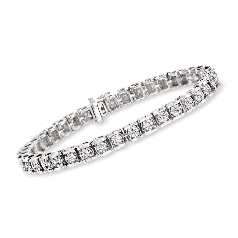 Ladies lightweight vine bracelets -Ross-Simons Diamond Cluster Tennis Bracelet in Sterling Silver