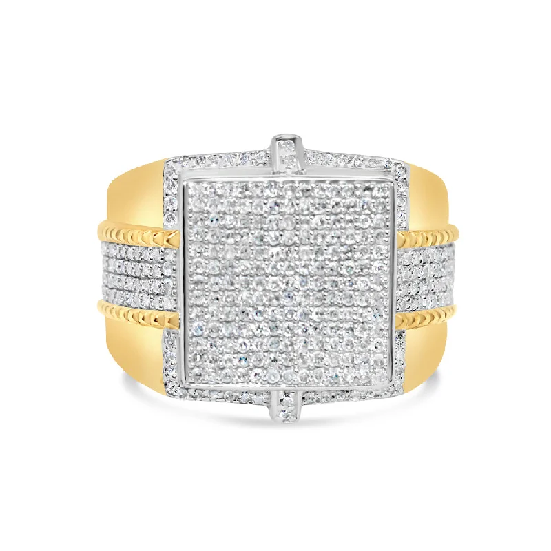 Ladies bold geometric cocktail ring -Mens Diamond Square Pinky Ring | 10K Yellow Gold | 1.28CTW