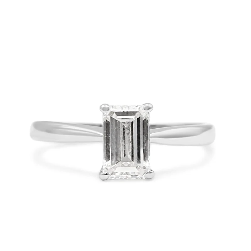 Vintage gold floral ring for ladies -Emerald Cut Solitaire Diamond Ring 1.02cts - Platinum