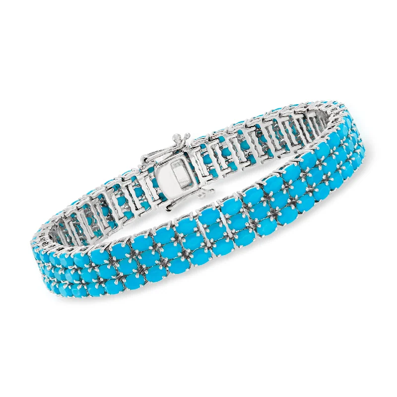 Ladies delicate floral wrap bracelets -Ross-Simons Turquoise 3-Row Tennis Bracelet in Sterling Silver