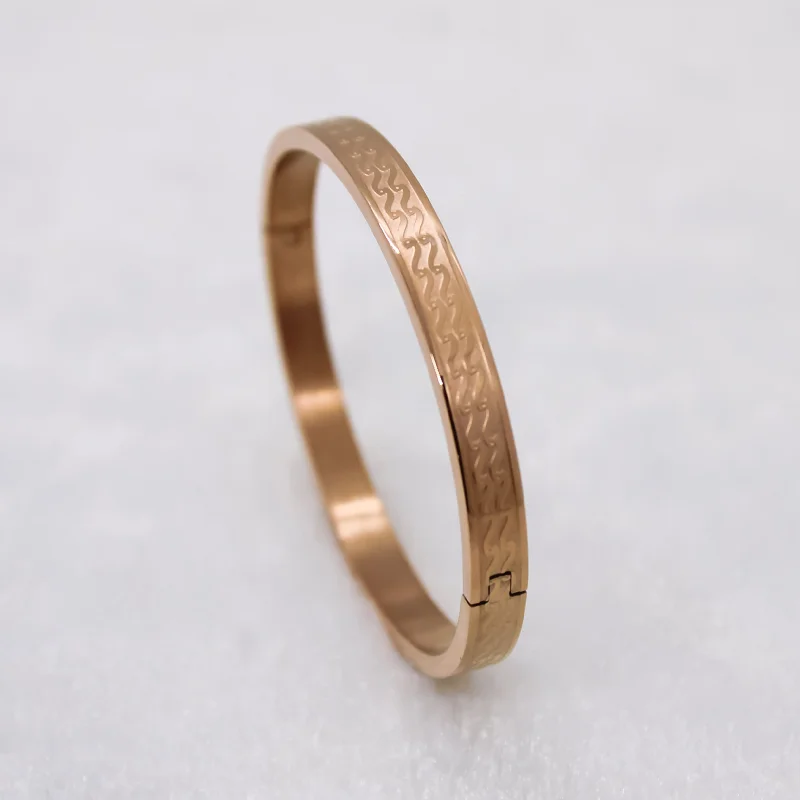 Ladies curved gold bangle bracelets -Curved Line Pattern Rose Gold Bracelet For Women