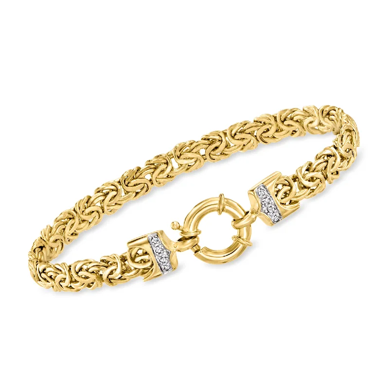 Vintage crystal link bracelets -Ross-Simons 14kt Yellow Gold Byzantine Bracelet With Diamond Accents