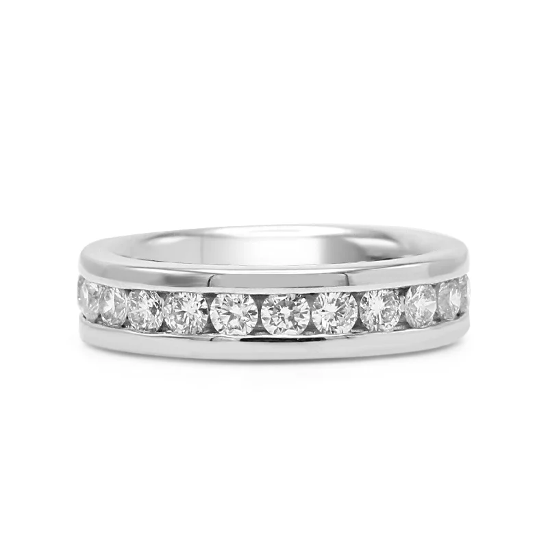 Ladies classic pearl halo ring -Brilliant Cut 1.50ct Full Diamond Channel Set Eternity Ring - Platinum