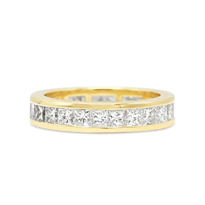 Trendy gemstone stackable ring for ladies -Full Eternity Ring Princess Cut Diamond - 18ct Yellow Gold