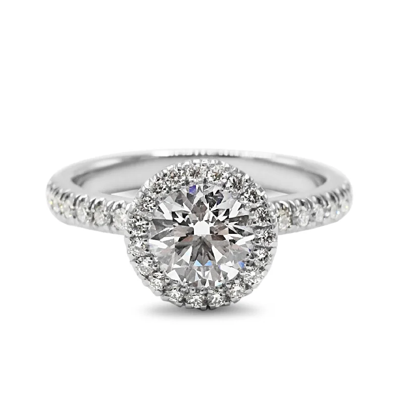 Modern platinum cocktail ring -De Beers Aura Diamond Halo Diamond Ring - Platinum