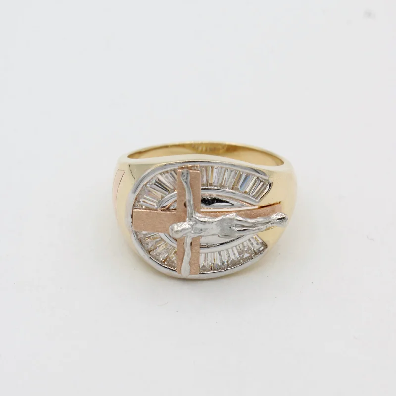 Elegant silver band ring for women -*NEW* 14K CZ Men's Jesus Ring - JTJ™