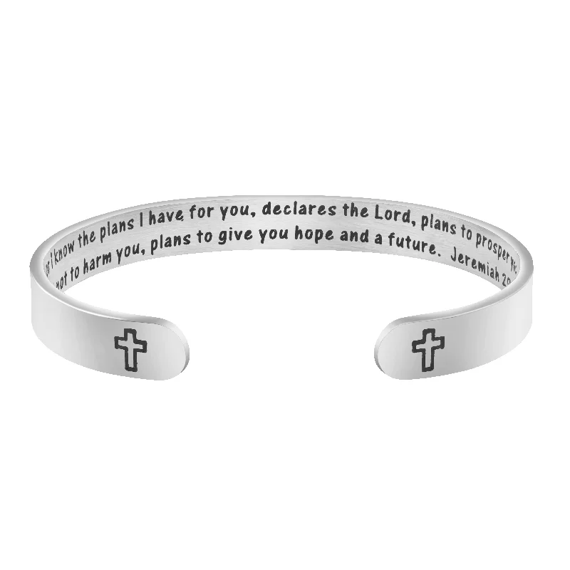 Simple diamond link bracelets for women -For I Know Plans I Have for You Jeremiah 29:11 Cross Hidden Message Cuff Bracelet