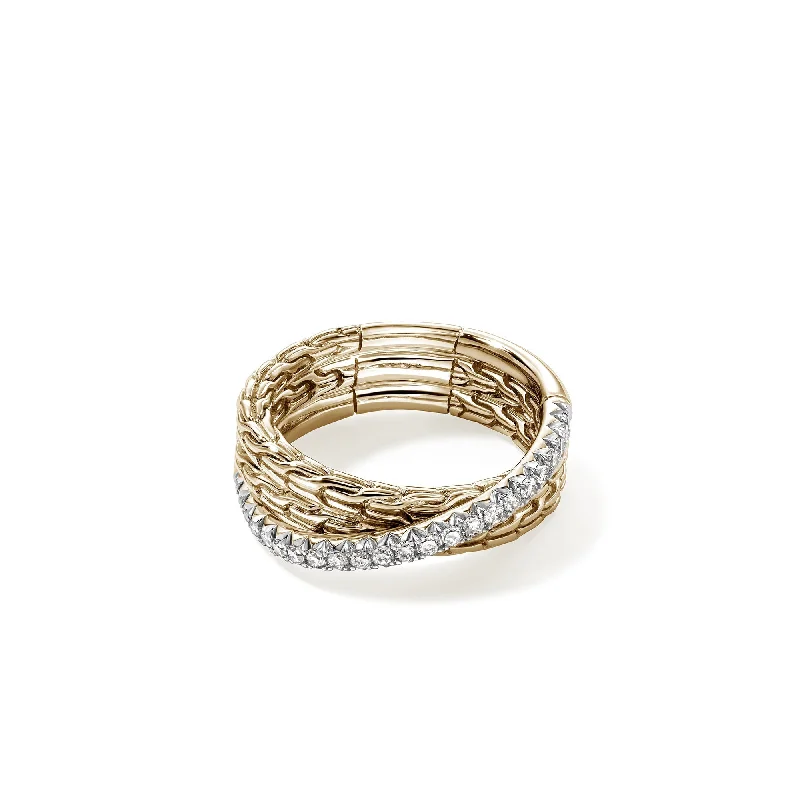 Classic gold filigree ring for ladies -JH Essential Pavé Crossover Ring, Gold, Diamonds