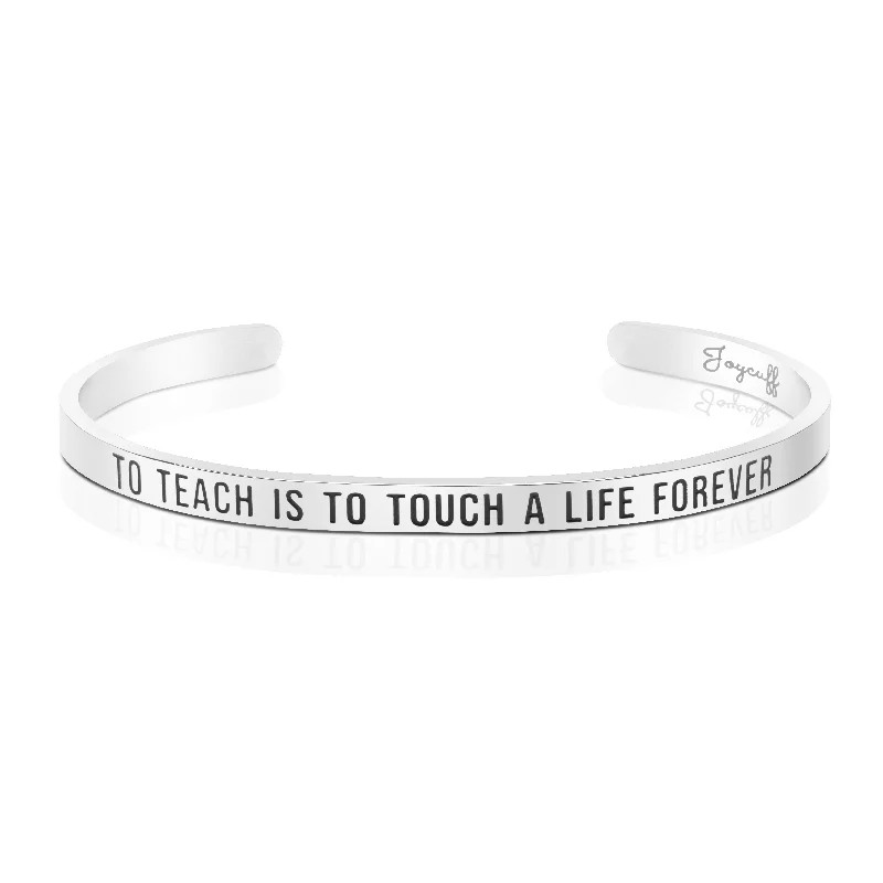 Simple silver link bracelets for ladies -To Teach is to Touch a Life Forever Mantra Bracelet Personalized Gift for Teacher