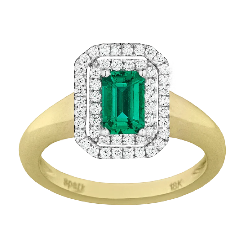 Ladies unique geometric band ring -.30 CT DIAMOND .55 CT EMERALD RING