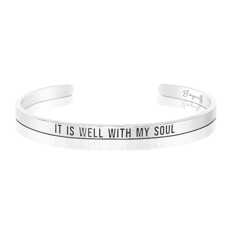 Ladies trendy silver wrap bracelets -It is Well with My Soul Mantra Bracelet Daily Reminder Inspirational Jewelry Bereavement Gift