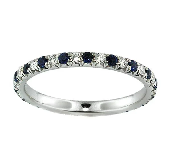 Trendy silver twist ring for ladies -"DBAND01504" Diamond And Sapphire Pave Eternity Ring DBAND01504