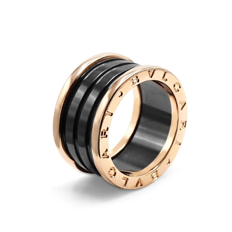 Ladies bold turquoise stone ring -Bvlgari B.Zero1 4 Band Ring Size 54 - 18ct Rose Gold & Black Ceramic