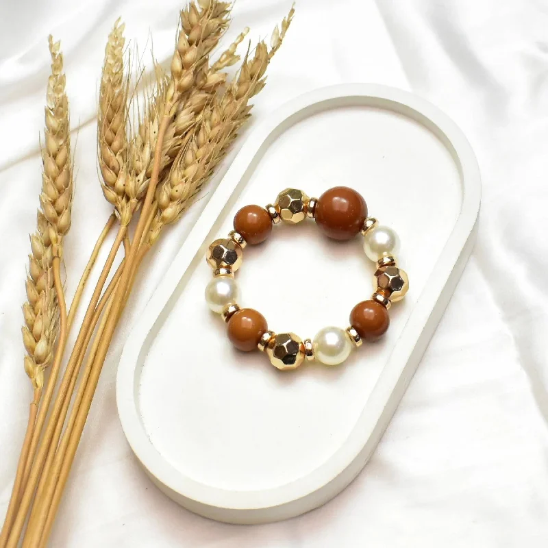 Ladies minimalist silver petal bracelets -TFC Pumpkin Spice Gold Beaded Bracelet