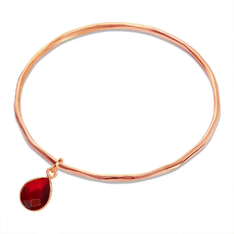 Elegant silver vine bracelets for women -Garnet Charm Bangle | Rose Gold | January