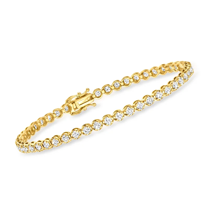 Ladies trendy geometric bangle bracelets -Ross-Simons Diamond Tennis Bracelet in 14kt Yellow Gold