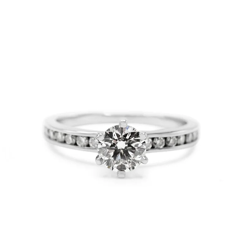 Elegant diamond wave ring for ladies -Tiffany Certificated Solitaire Diamond Ring, Diamond Shoulders