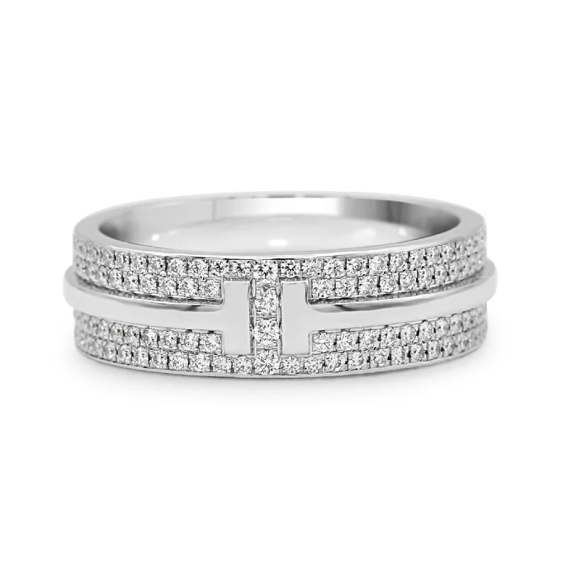 Trendy boho moon ring for ladies -Tiffany T Wide Pavé Diamond Band Ring