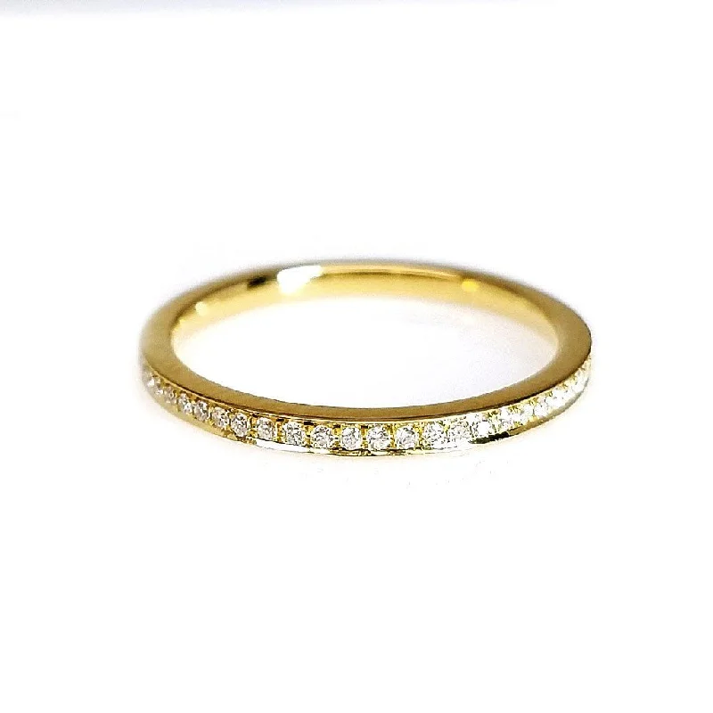 Ladies trendy silver cocktail ring -"ETNBD03035" Petite Pave Eternity Band Ring in 18K Yellow Gold