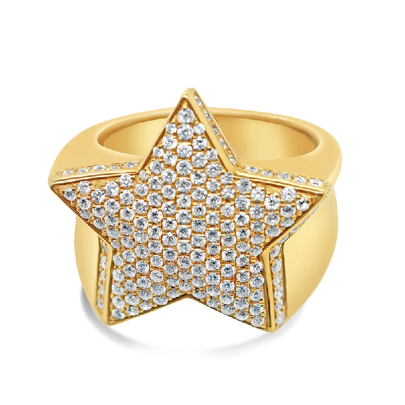 Ladies boho-inspired tribal ring -Mens Gold Diamond Star Pinky Ring | 14K Yellow Gold | 1.51CTW