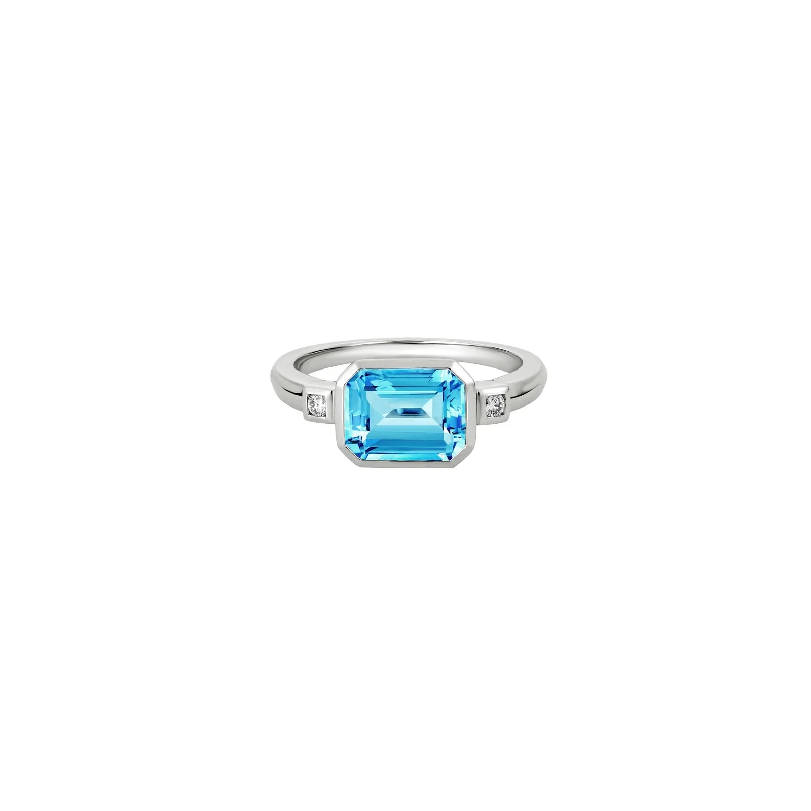 Ladies asymmetrical gemstone ring -14K White Gold Diamond and Topaz Ring