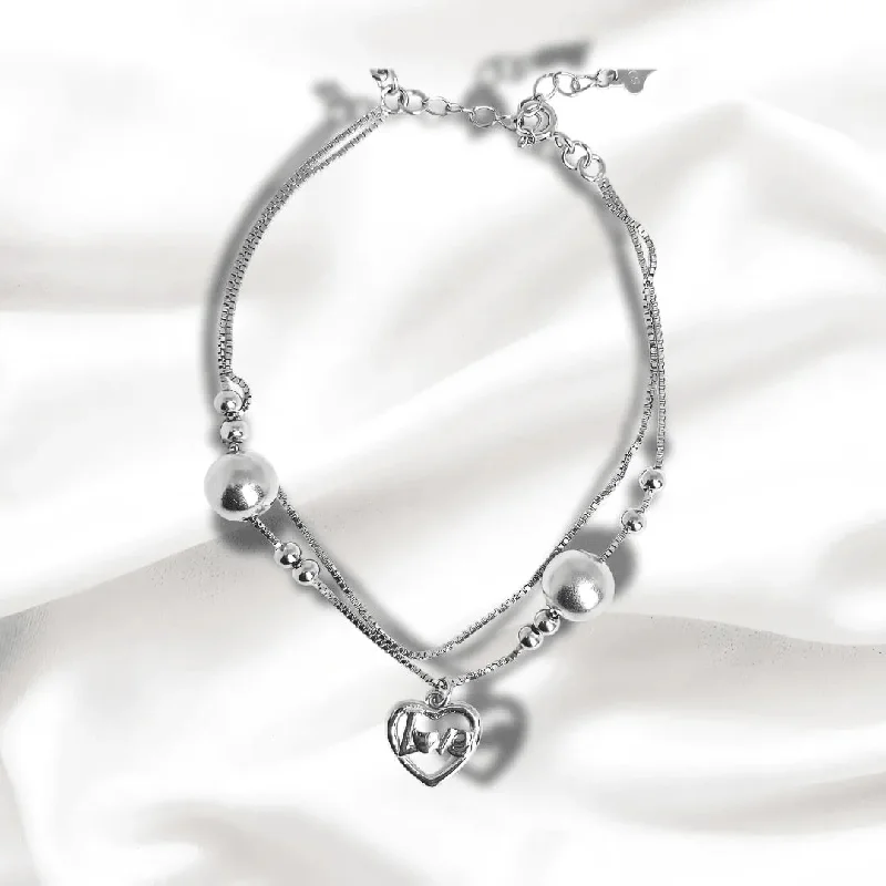 Modern diamond wrap bracelets -Love Heart - Sterling Silver Bracelet