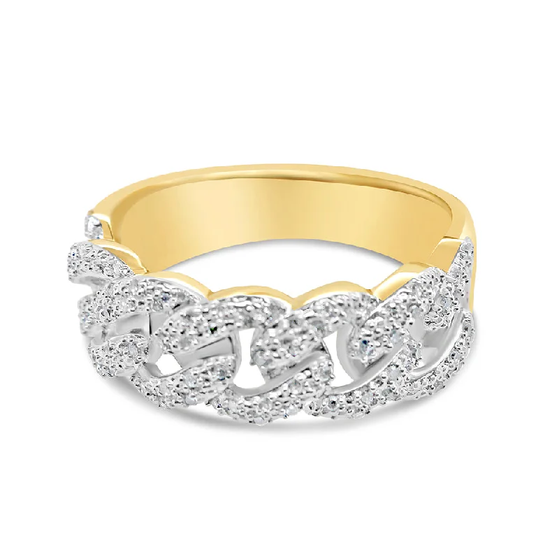 Ladies elegant emerald twist ring -Mens Gold Diamond Double Row Miami Cuban Link Ring | Yellow Gold | 10K