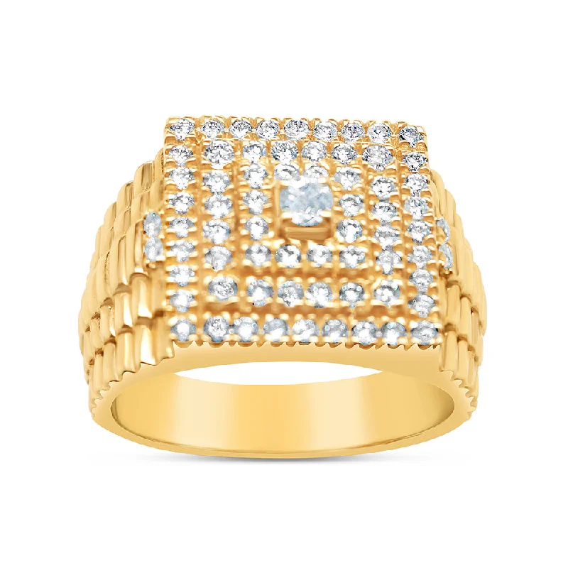 Ladies moonstone gem ring -Mens Gold Diamond Square Pinky Ring | 14K Yellow Gold | 1.15CTW