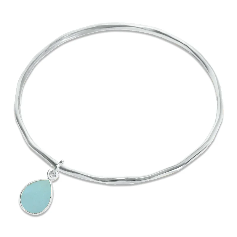 Ladies chunky silver bangle bracelets -Aqua Chalcedony Bangle | Silver | March Birthstone