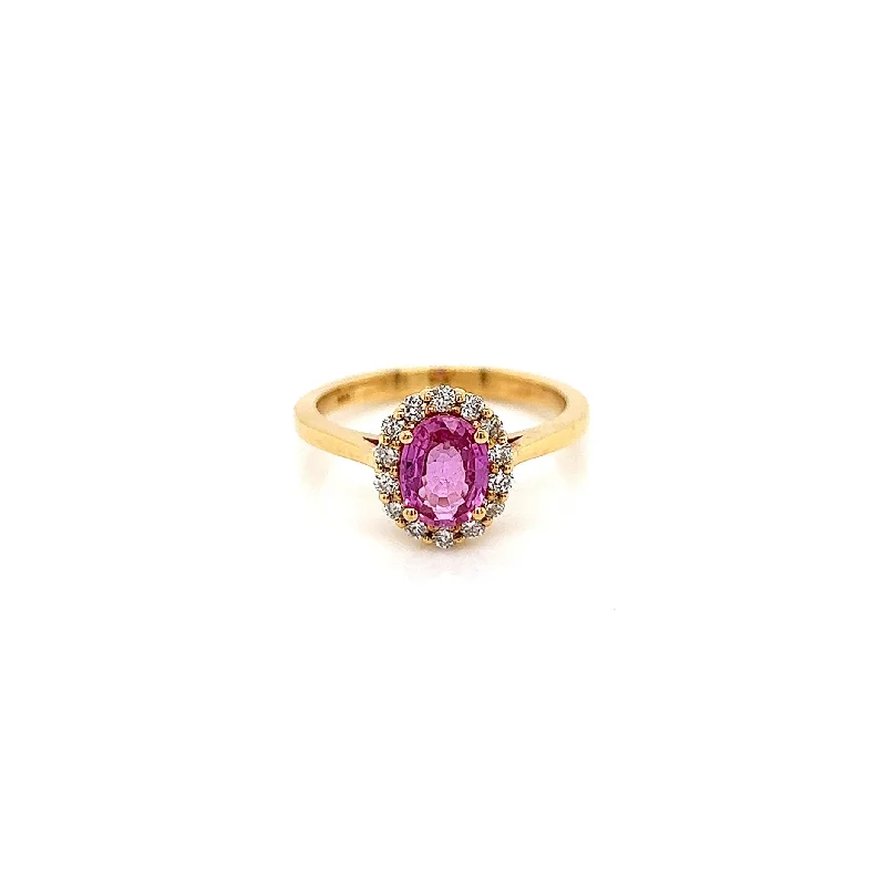 Vintage crystal accent ring for ladies -1.33 Total Carat Pink Sapphire Diamond Halo Ladies Ring