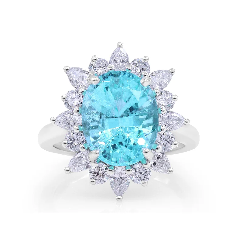 Delicate diamond accent ring for women -Platinum Paraiba Tourmaline Diamond Ring