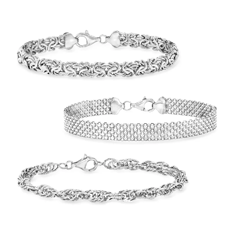 Ladies bold diamond petal bracelets -Ross-Simons Sterling Silver Jewelry Set: 3 Link Bracelets