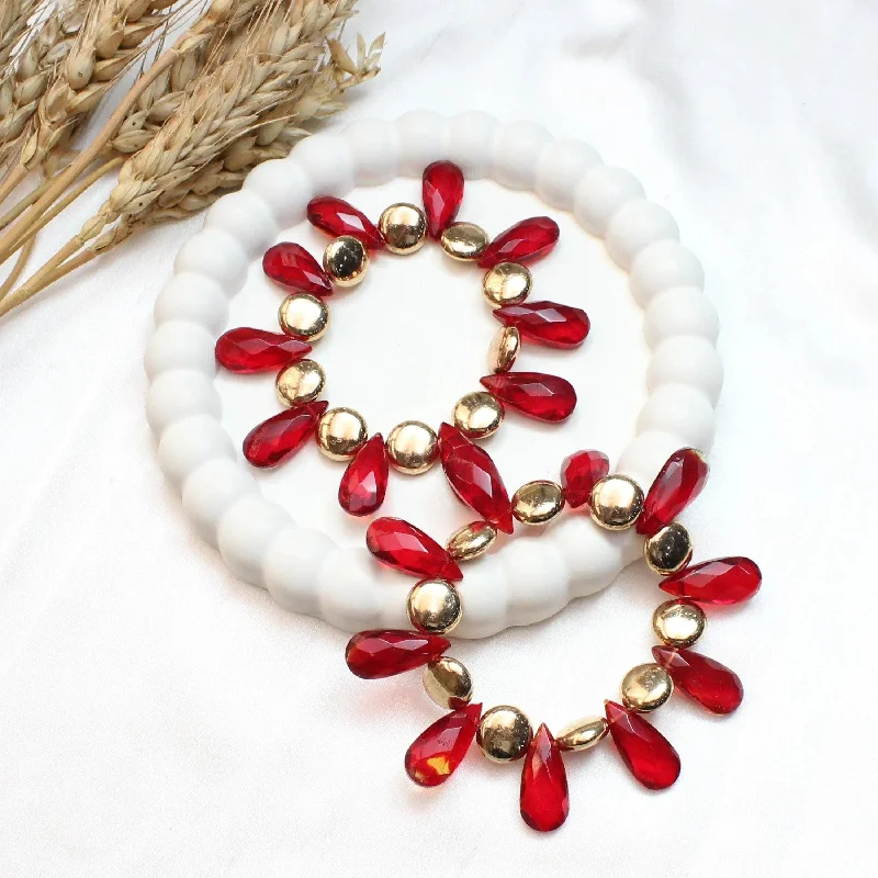 Ladies unique vine charm bracelets -TFC Red Healing Crystal Stacked Bracelet (set of 2)