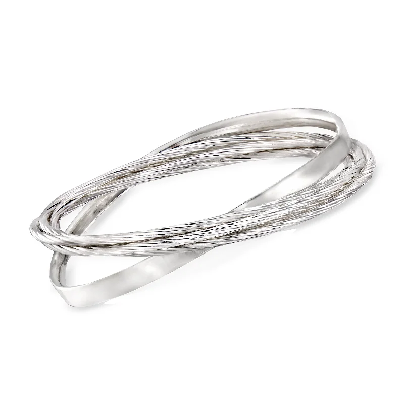 Modern gold crescent bracelets for women -Ross-Simons Sterling Silver Textured and Polished Rolling Bangle Bracelet