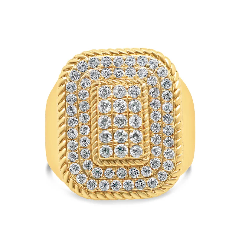 Ladies colorful birthstone ring -Mens Gold Diamond Risen Rectangle Pinky Ring | 14K Yellow Gold | 1.59CTW