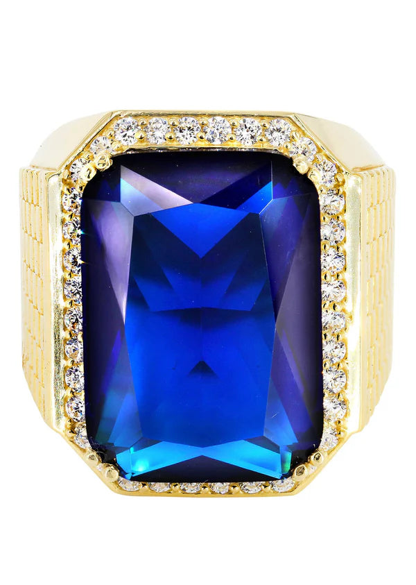 Ladies unique geometric band ring -Mens Sapphire Ring | 10K Solid Yellow Gold | Style #3