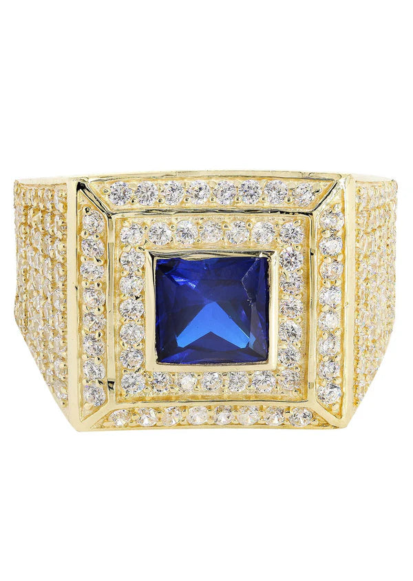 Ladies trendy silver cocktail ring -Mens Sapphire Ring | 10K Solid Yellow Gold | Style # 1